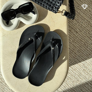 Archie's Crystal Black Support Flip Flops