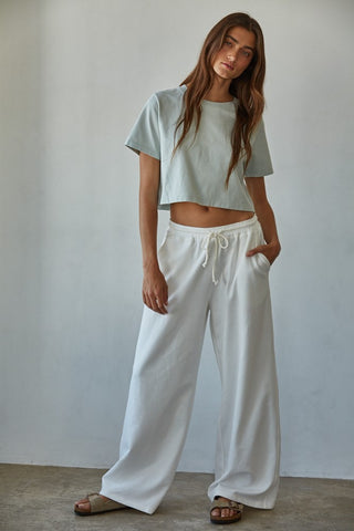 By Together Knit Cotton French Terry Side Pockets Wide Leg Pants