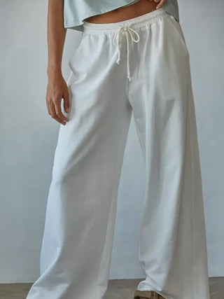 By Together Knit Cotton French Terry Side Pockets Wide Leg Pants