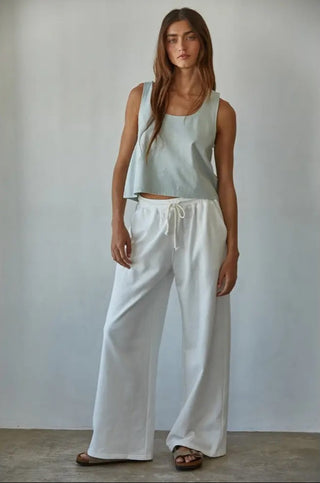 By Together Knit Cotton French Terry Side Pockets Wide Leg Pants