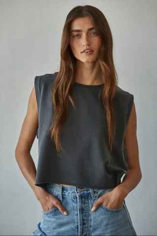 By Together Knit Cotton Pigment Dye Round Neck Tank Top