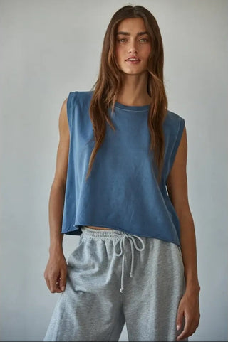 By Together Knit Cotton Pigment Dye Round Neck Tank Top