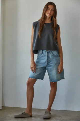 By Together Knit Cotton Pigment Dye Round Neck Tank Top