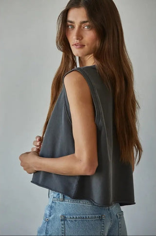 By Together Knit Cotton Pigment Dye Round Neck Tank Top