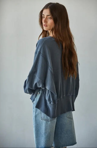 By Together Knit Cotton Round Neck Long Sleeve Hi-Lo Sweatshirt