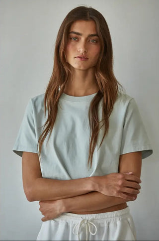 By Together Knit Cotton Round Neck Short Sleeve Crop Top