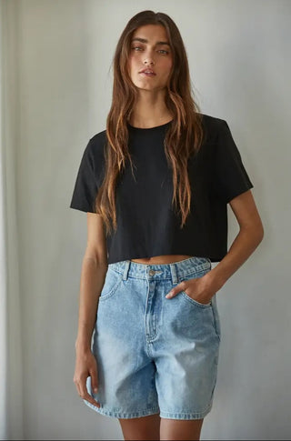 By Together Knit Cotton Round Neck Short Sleeve Crop Top