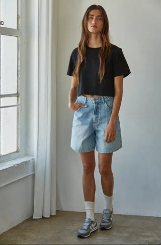 By Together Knit Cotton Round Neck Short Sleeve Crop Top