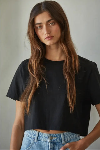 By Together Knit Cotton Round Neck Short Sleeve Crop Top