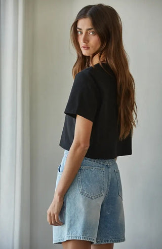 By Together Knit Cotton Round Neck Short Sleeve Crop Top