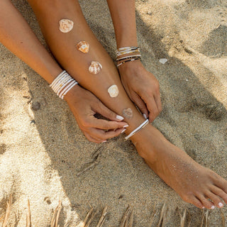 Pura Vida Mixed Seed Bead Gold Stretch Anklet