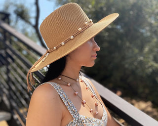 Tula Blue Pearl Duet – Adjustable Pearl Necklace on Waterproof Rope (Doubles as Hatband)